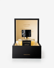 Eight & Bob Perfume bottle with black cap and gold base in a black box on a white background