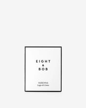 Black and white packaging box with 'EIGHT & BOB' text on a white background