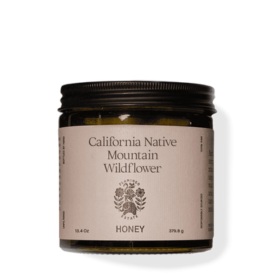 Flamingo Estate California Native Mountain Wildflower Honey in a glass jar