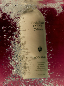 Flamingo Estate Night Blooming Jasmine & Damask Rose Euphoria Body Wash diving into water