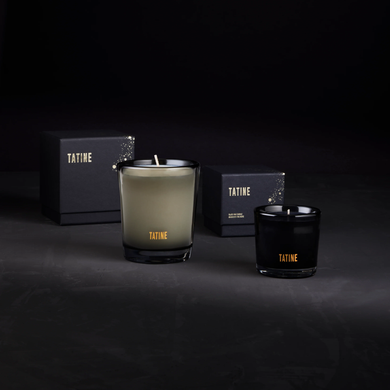 Tatine candles in two sizes with boxes. White wax and black wax in containers