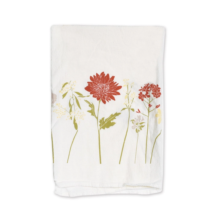 Folded June and December Joy towel red flowers and green foliage