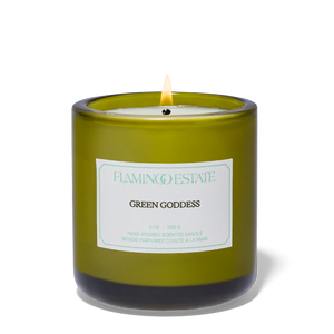 Flamingo Estate Green Goddess Candle in white background 