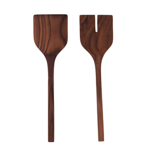 A pair of walnut salad server set