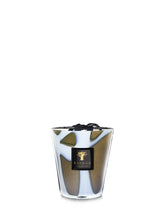 Candle with a black lid and a visible brand label on a white background