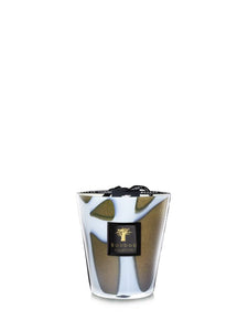 Candle with a black lid and a visible brand label on a white background