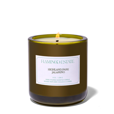 Flamingo Estate Highland Park Jalapeño candle in white background