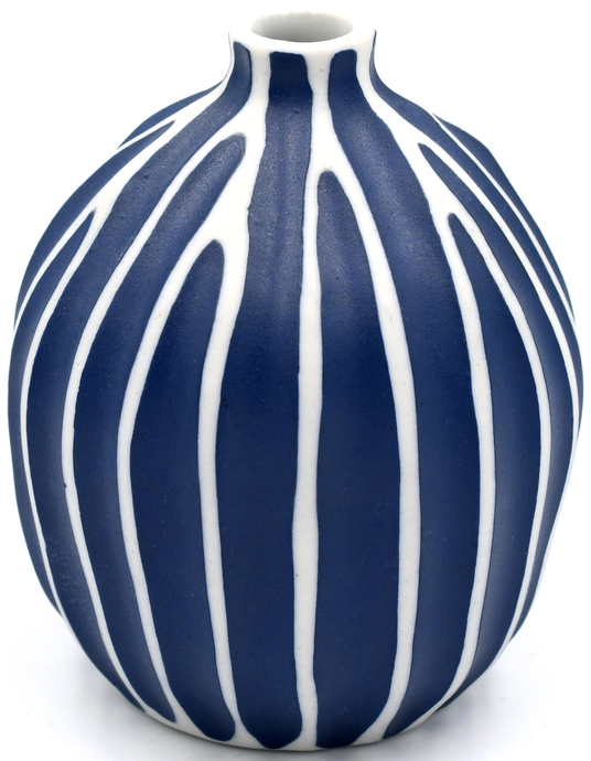Navy Blue and white Porcelain Bud Vase