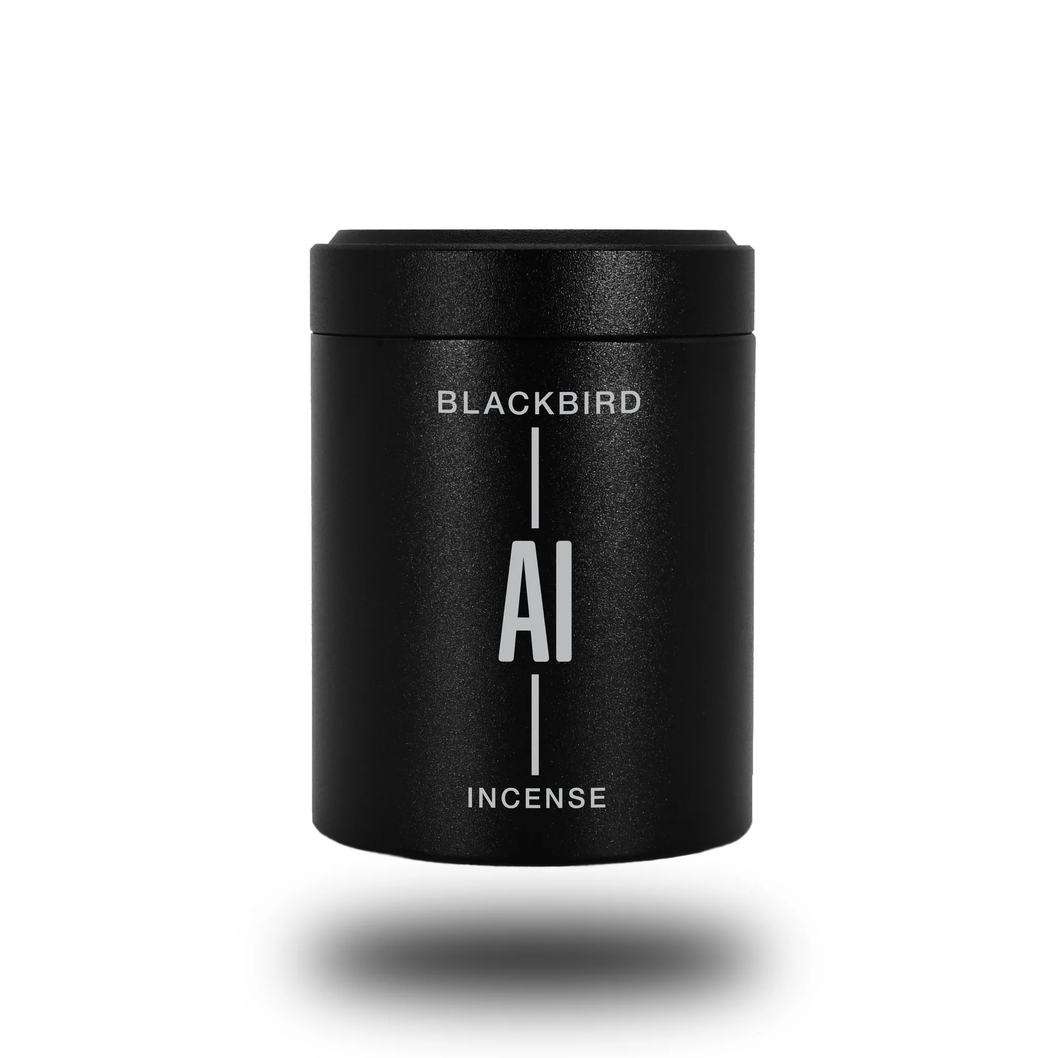 Blackbird Ai Incense in black cylinder tin container
