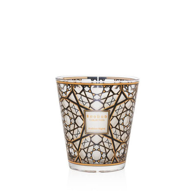 Decorative candle with geometric pattern on a white background