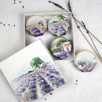 Gift box set of L'Auguste French lavender soaps.