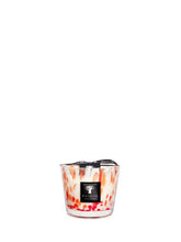 Candle with a colorful design on a white background