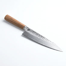 Chef's knife with a wooden handle on a white background