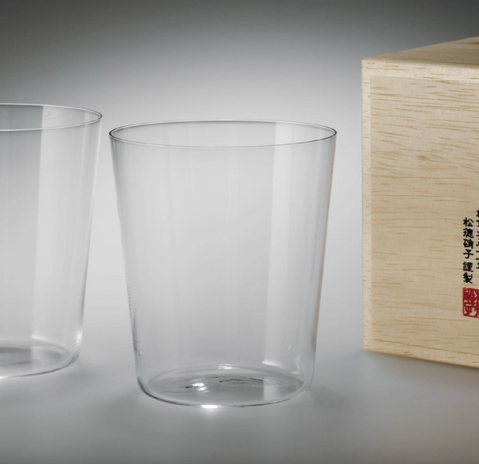 Japanese Glassware Usuhari / Old 2Pcs With Wooden Box - The Give Store
