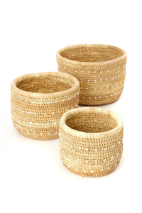 Ngurunit Nomadic Camel Milking Baskets with White Beaded Dots in three sizes. 