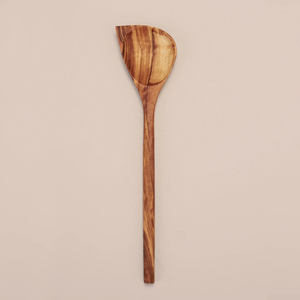 Olive Wood | Corner Spoon in salmon color background. 