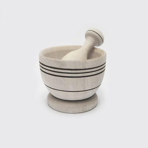 Wooden Mortar and pesto with black banding 
