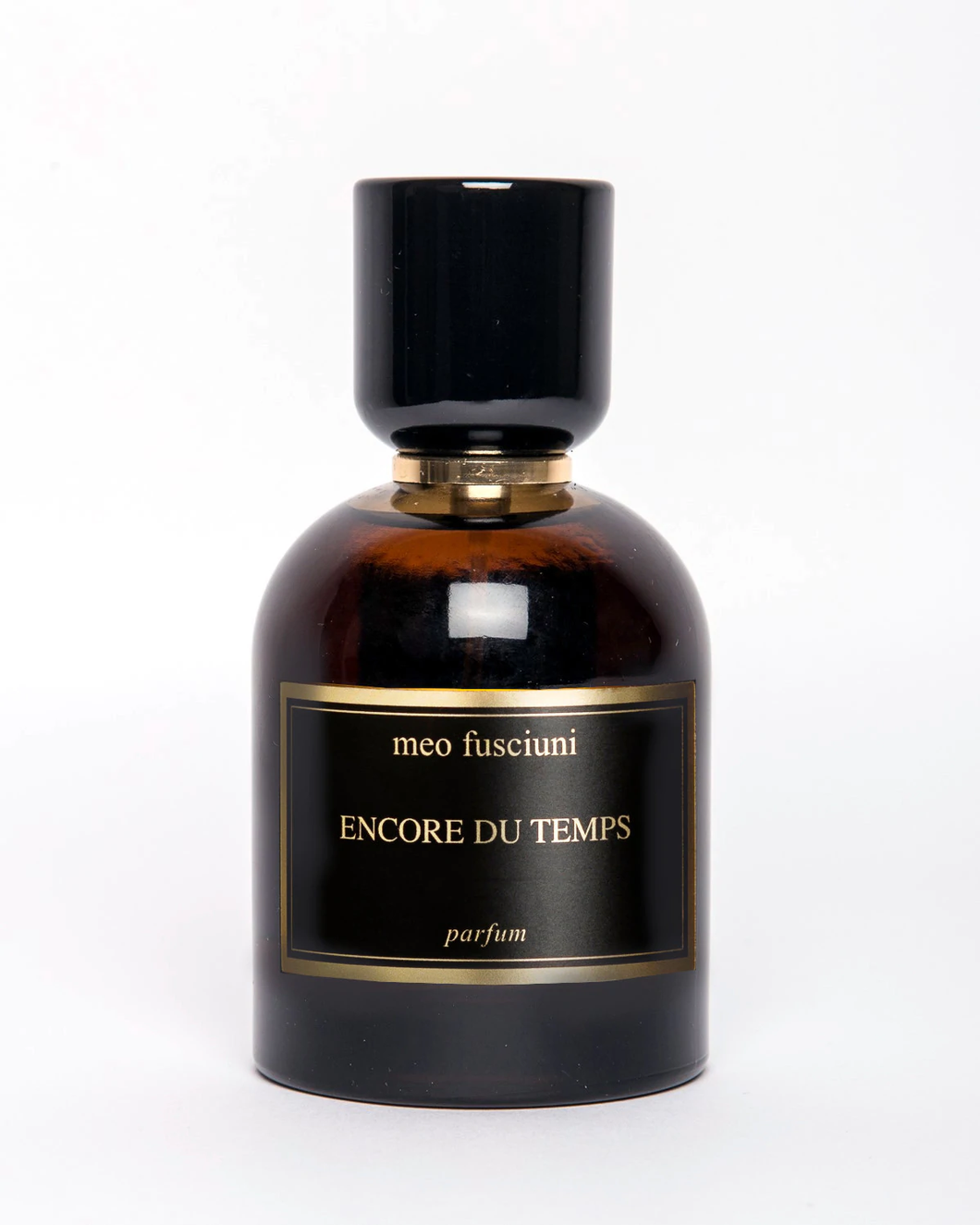 Meo Fusciuni - Encore du Temps perfume bottle with cap in plain white background. 